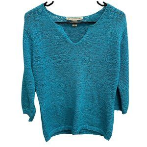David Brooks Womens Knit V-Neck 3/4 Sleeve Sweater Blue Sz Medium